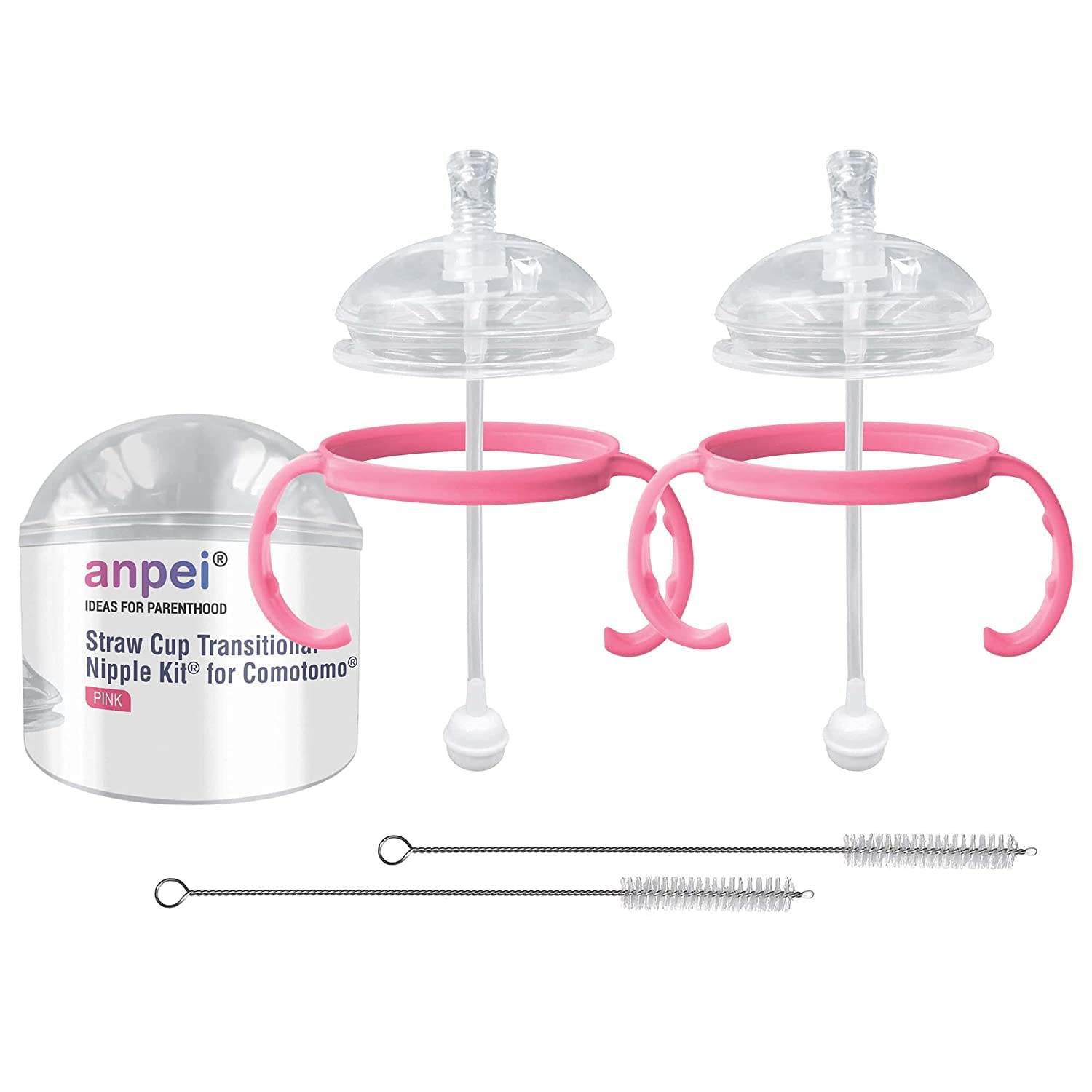 Anpei Straw Sippy Cup Transitional Nipple Kit Bundle Compatible with Comotomo Baby Bottles, 5 oz and 8 oz | Value Bundle 2 Kits 