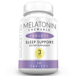 Mauricettes Chewable Melatonin 3mg Sleep Pills - Adult and Childrens Melatonin Pills - Unflavored Sublingual Natural Sleep Support Aid - 3 m