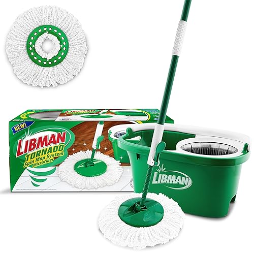 Libman Tornado Spin Mop System Plus 1 Refill Head | Mop and Bucket with Wringer Set | Libman Mop for Floor Cleaning | Hardwood F