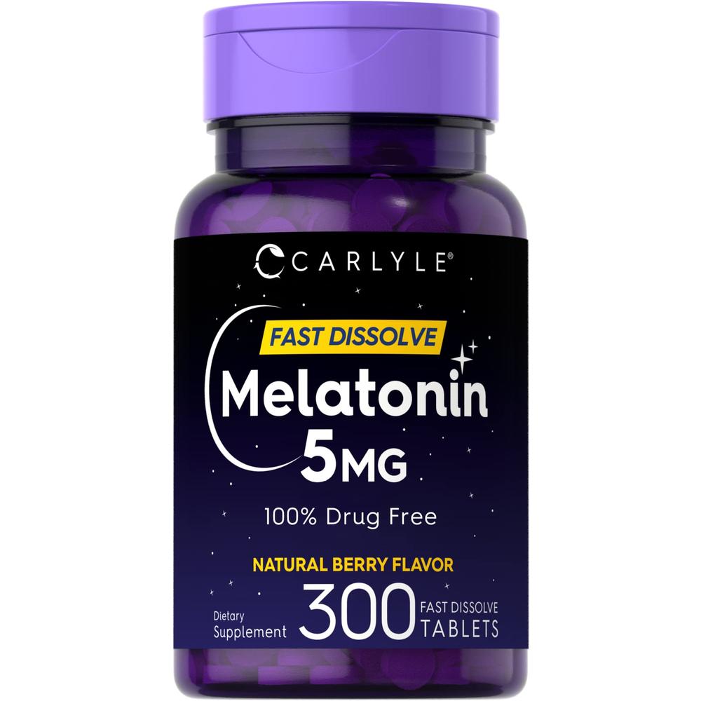 Carlyle Melatonin 5 mg Fast Dissolve 300 Tablets | Natural Berry Flavor | Vegetarian, Non-GMO Supplement