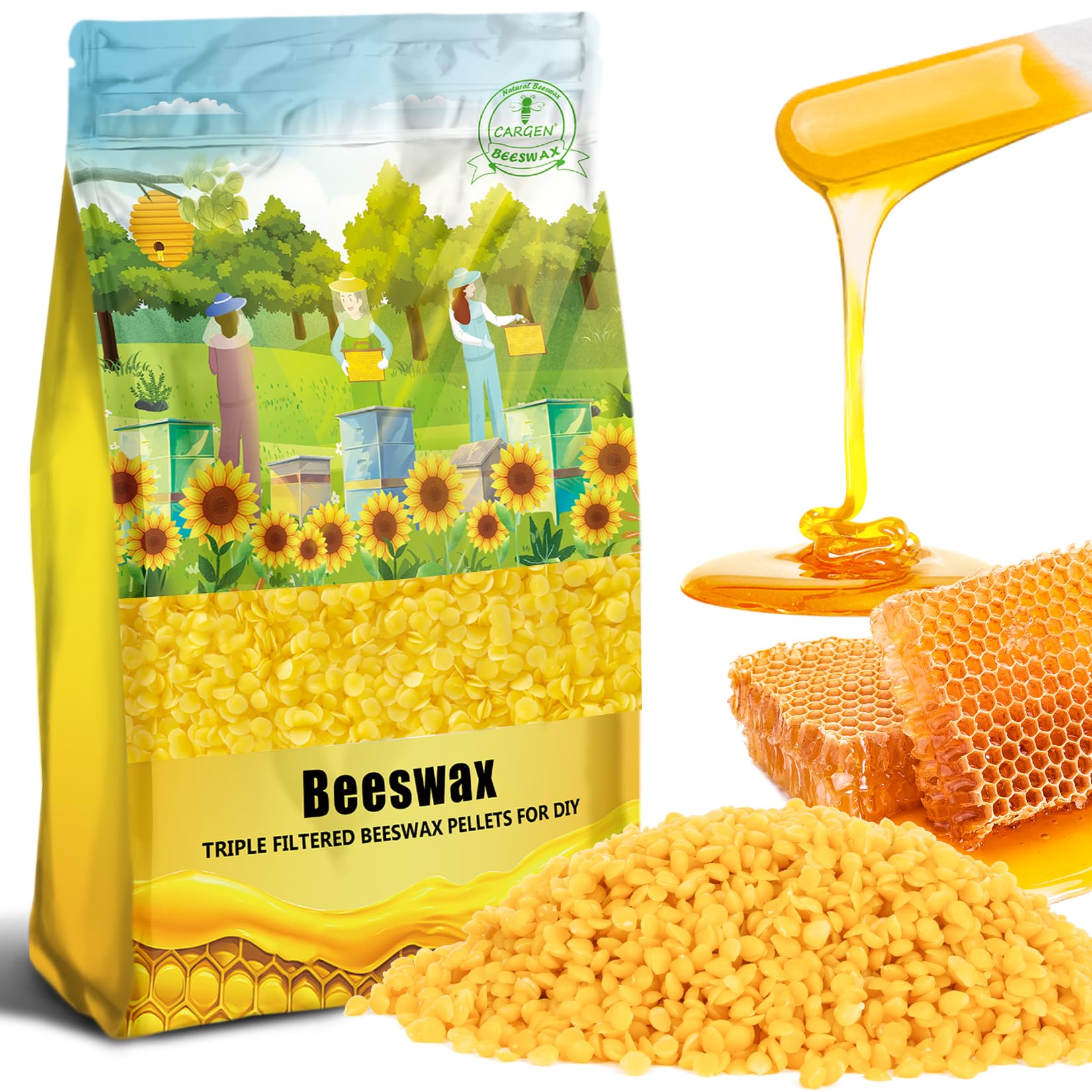 CARGEN Yellow Beeswax Pellets 900g - Beeswax Pastilles Pure Bulk Bees Wax  Pellets Beeswax Beads Triple Filtered for DIY Beewax M
