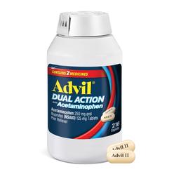 Advil Dual Action Coated Caplets with Acetaminophen, 250 Mg Ibuprofen and 500 Mg Acetaminophen Per Dose (2 Dose Equivalent) for 