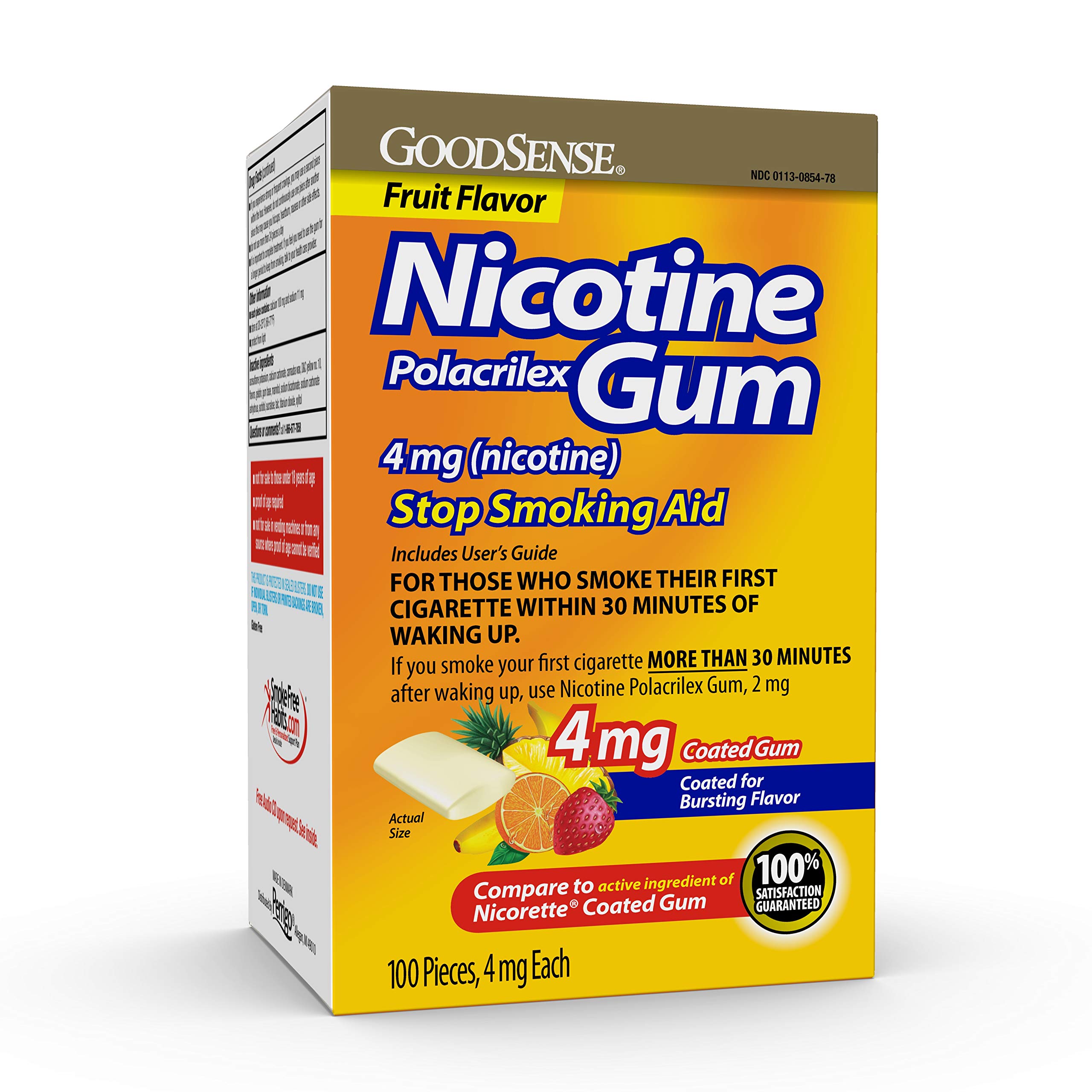 GoodSense Nicotine Polacrilex Coated Gum 4 mg (Nicotine), Fruit Flavor, Stop Smoking Aid; Quit Smoking with Nicotine Gum, 100 Co