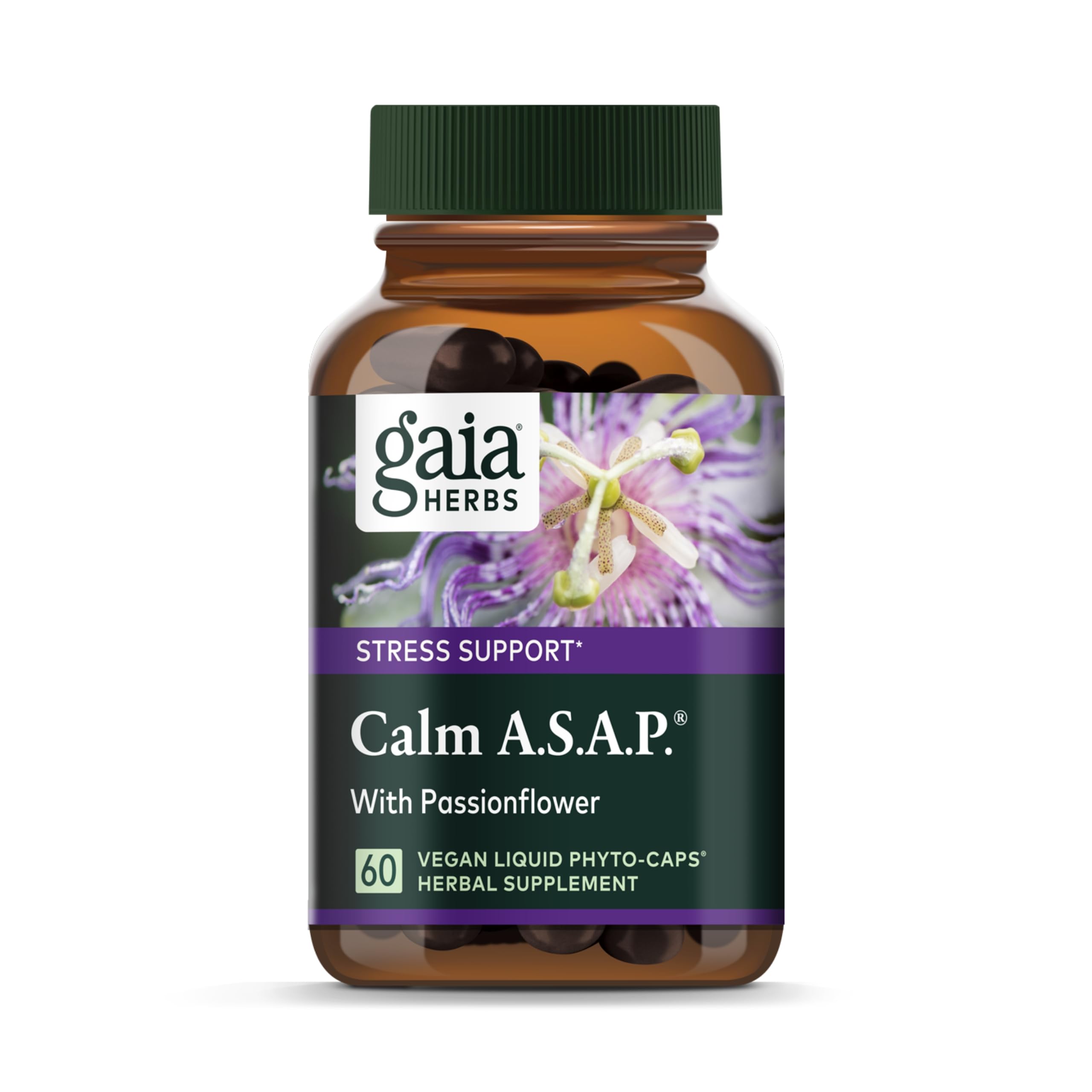 Gaia Herbs Calm A.S.A.P. Stress Support Supplement - with Skullcap, Passionflower, Chamomile, Vervain, Holy Basil & More to Supp