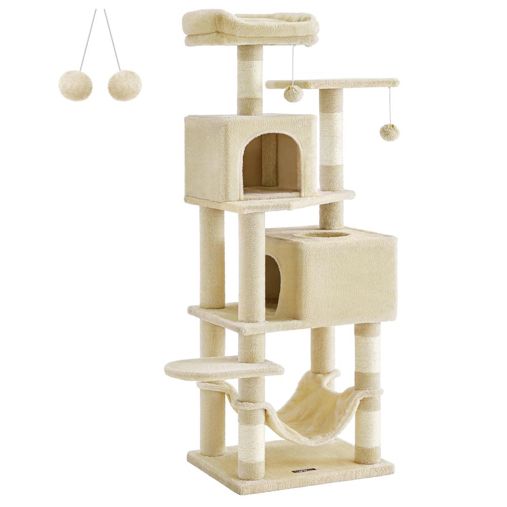 Feandrea Cat Tree, 61-Inch Cat Tower for Indoor Cats, Plush Multi-Level Cat Condo with 5 Scratching Posts, 2 Perches, 2 Caves, H