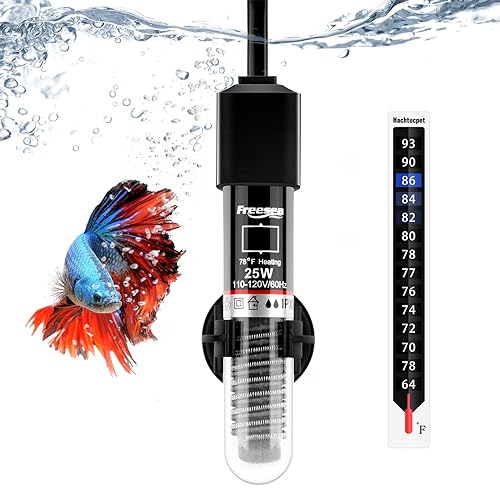 FREESEA Aquarium Fish Tank Heater: 25W Small Submeisible Water Heater with Preset Temperature for Betta | Turtle | Saltwater | F