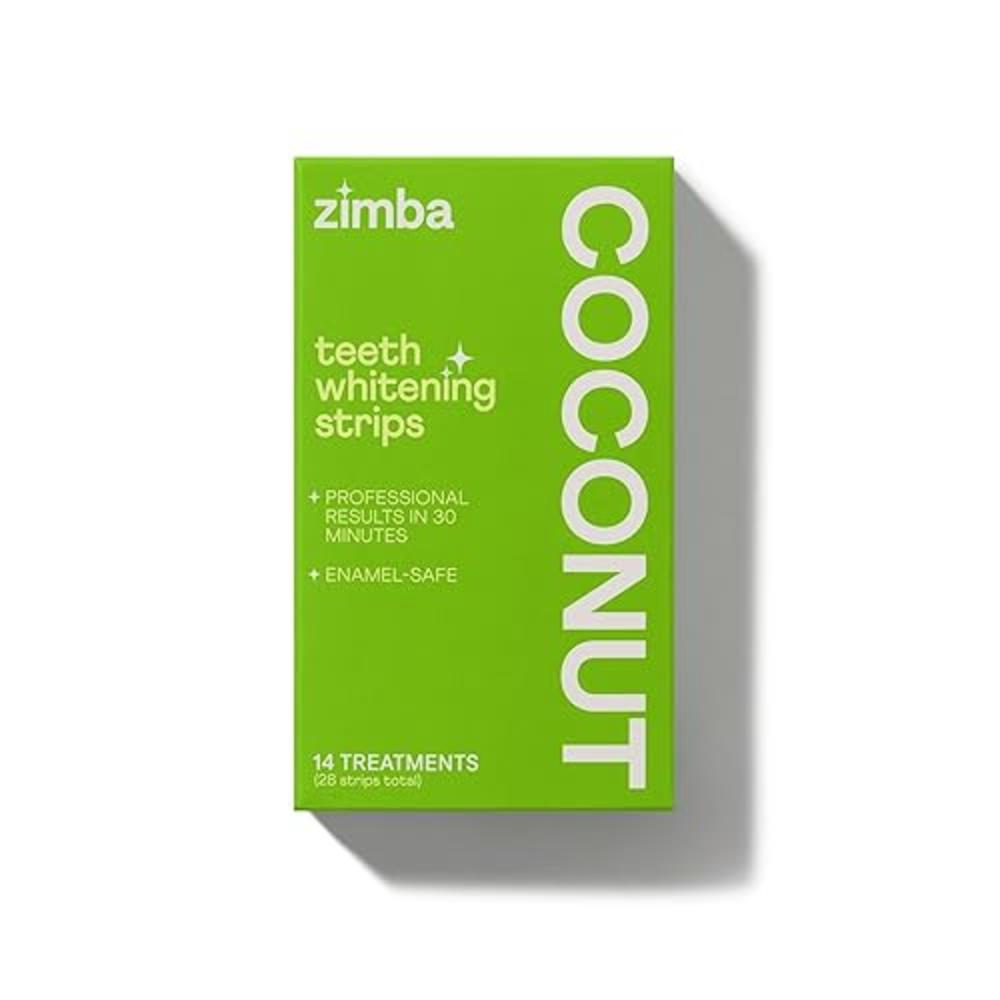 Zimba Coconut Flavored Teeth Whitening Strips | Vegan, Enamel Safe Hydrogen Peroxide Teeth Whitener for Coffee, Wine, Tobacco, a