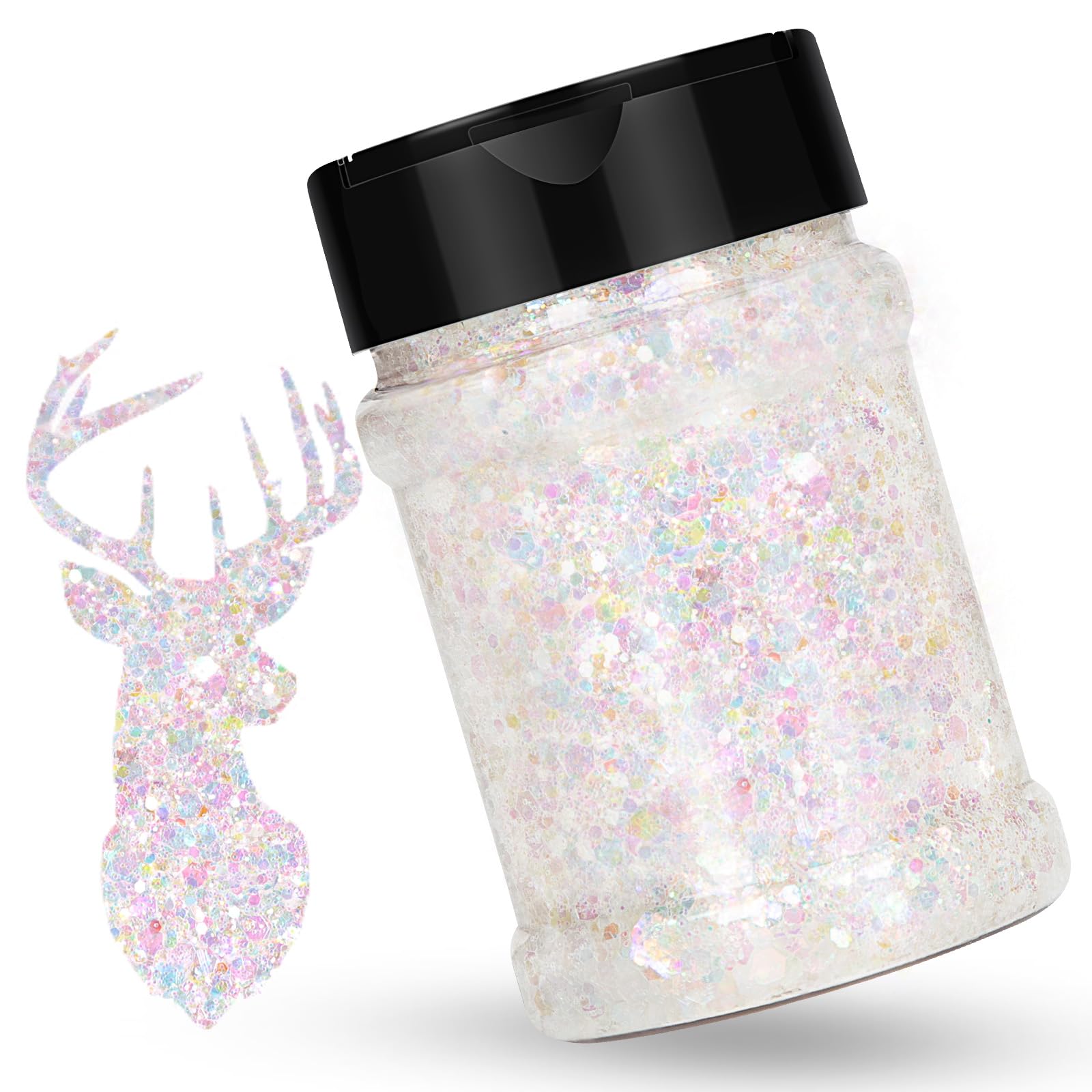 HTVRONT Holographic Chunky Glitter - 100g White Glitter for Resin, 3.53oz  Craft Glitter Chunky Mixed with Fine Glitter, Shaker C