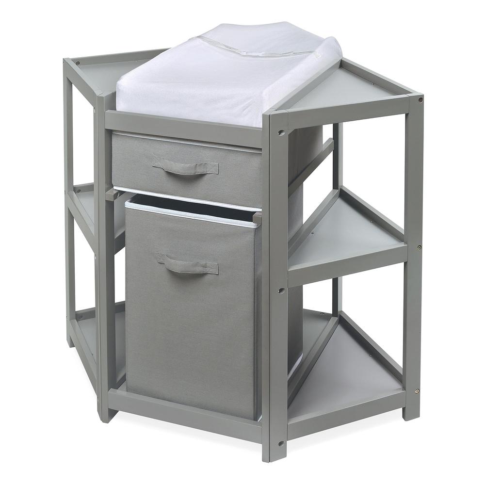 Badger Basket Corner Diaper Changing Table with Laundry Hamper, Storage Bin, and Contoured Pad for Baby - Espresso