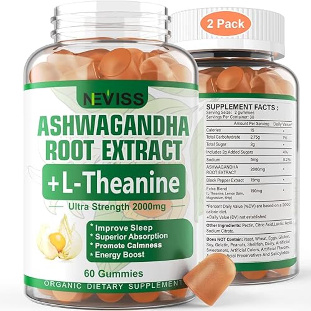 NEVISS Ashwagandha Gummies 2000mg, Feel Refreshed, Plus Proprietary Blend with L-Theanine, 5-HTP, Lemon Balm, Magnesium for Calm