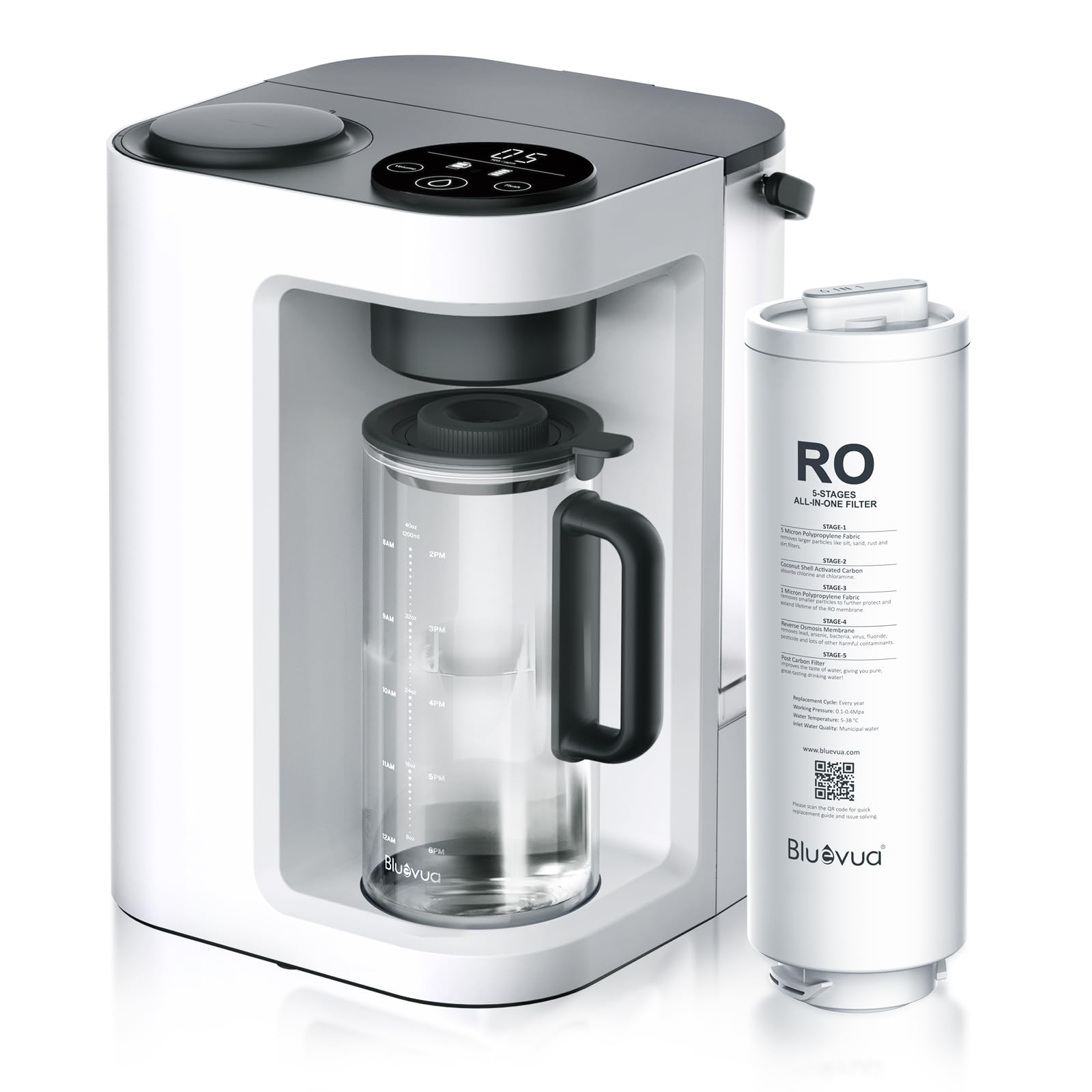 Bluevua RO100ROPOT-LITE Countertop Reverse Osmosis Water Filter System, 5 Stage Purification, 3:1 Pure to Drain, Portable Water 