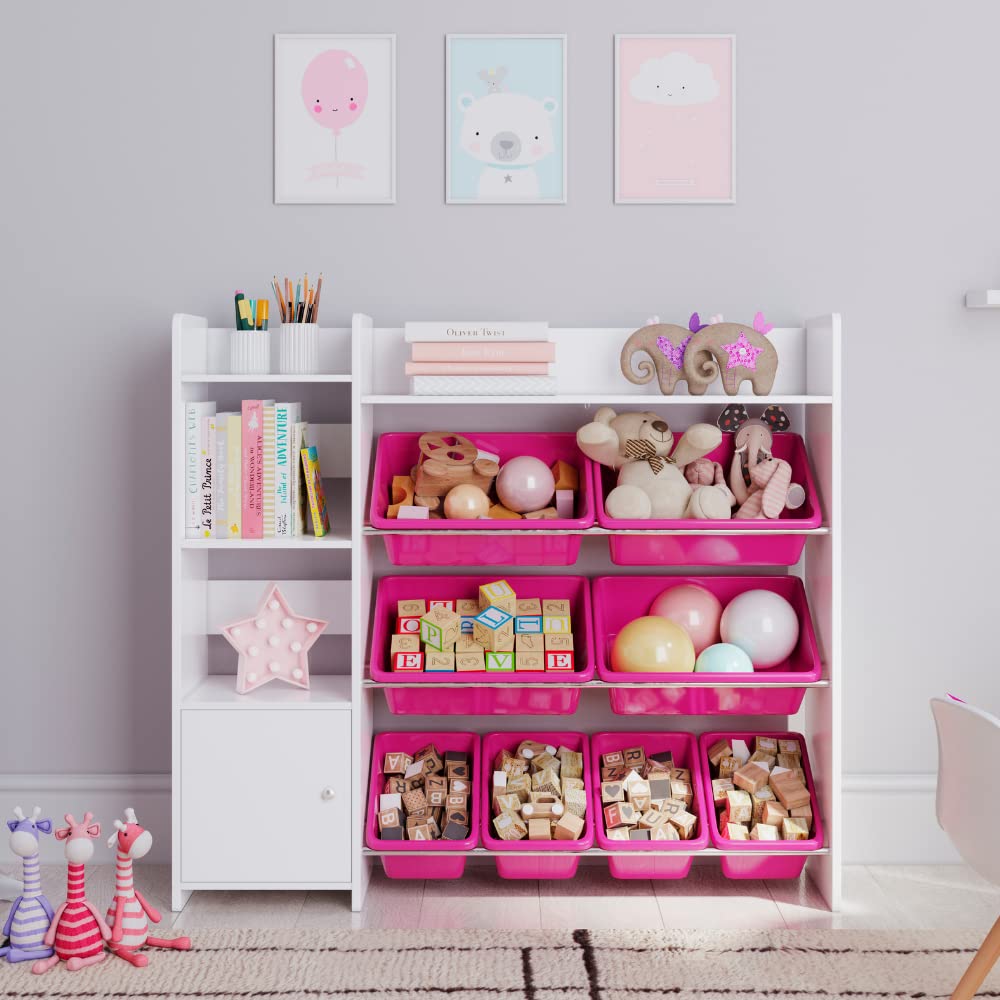 Sturdis Kids Toy Storage Organizer with Kids Toy Shelf and Pink Toy Bins - Perfect Toy Storage Solution - Your Kids Will Have Fu