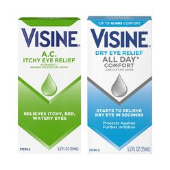 Visine A.C. Itchy Eye Relief Eye Drops for Relief of Red, Itchy, Watery Eyes & Visine Dry Eye Relief All Day Comfort Lubricant E