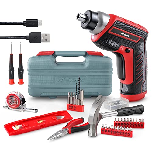 Hi-Spec 35pc Red tool kit with 3.6V USB Electric Screwdriver and drill set. Complete basic tool set