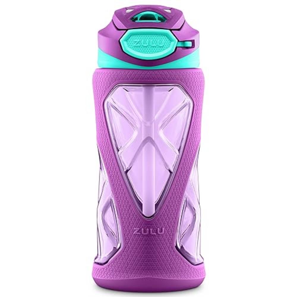 Zulu Torque 16oz Plastic Kids Water Bottle with Silicone Sleeve and Leak-Proof Locking Flip Lid and Soft Touch Carry Loop for Sc