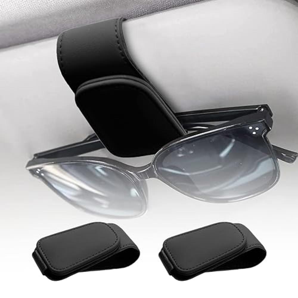 JESTOP 2Pcs Car Sunglasses Holder, Magnetic Genuine Leather Sunglasses Clip for Car Visor, Eyeglass Hanger Clip for Car Sun Viso