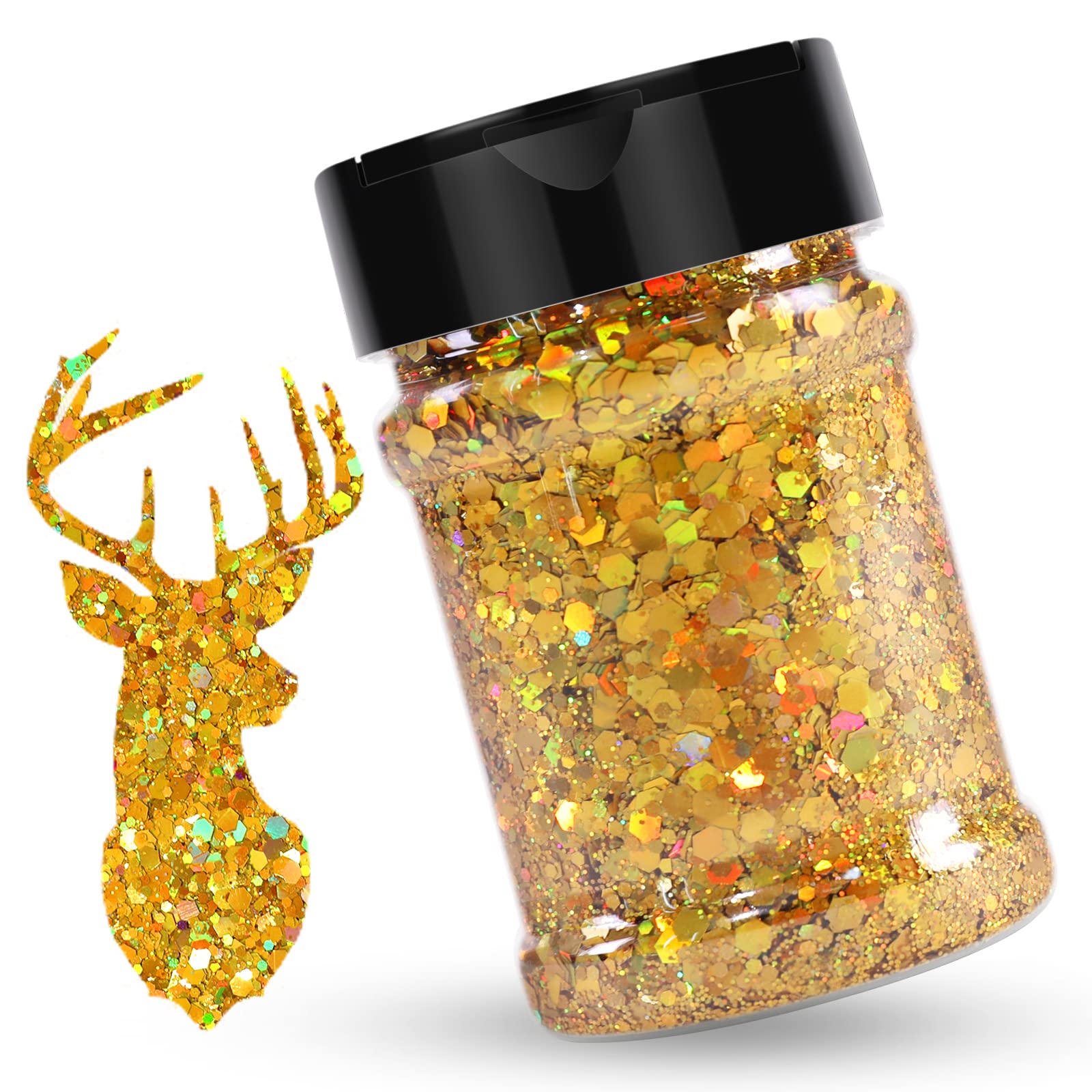 HTVRONT Holographic Chunky Glitter 100g, Gold Chunky Glitter for Resin & Tumbler, Iridescent Glitter Chunky Mixed with Fine Glit
