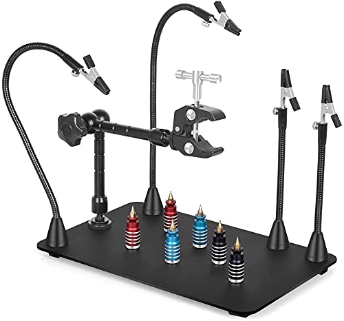 NOEVSBIG Magnetic Helping Hands Third Hand Soldering Work Station | EXtra Large & Heavy Duty Base Plate | Flexible Arms | 360 Hot Air Gun