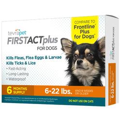 TevraPet FirstAct Plus Flea and Tick Prevention for Small Dogs 6-22 lbs, 6 Monthly Treatments, Topical Drops