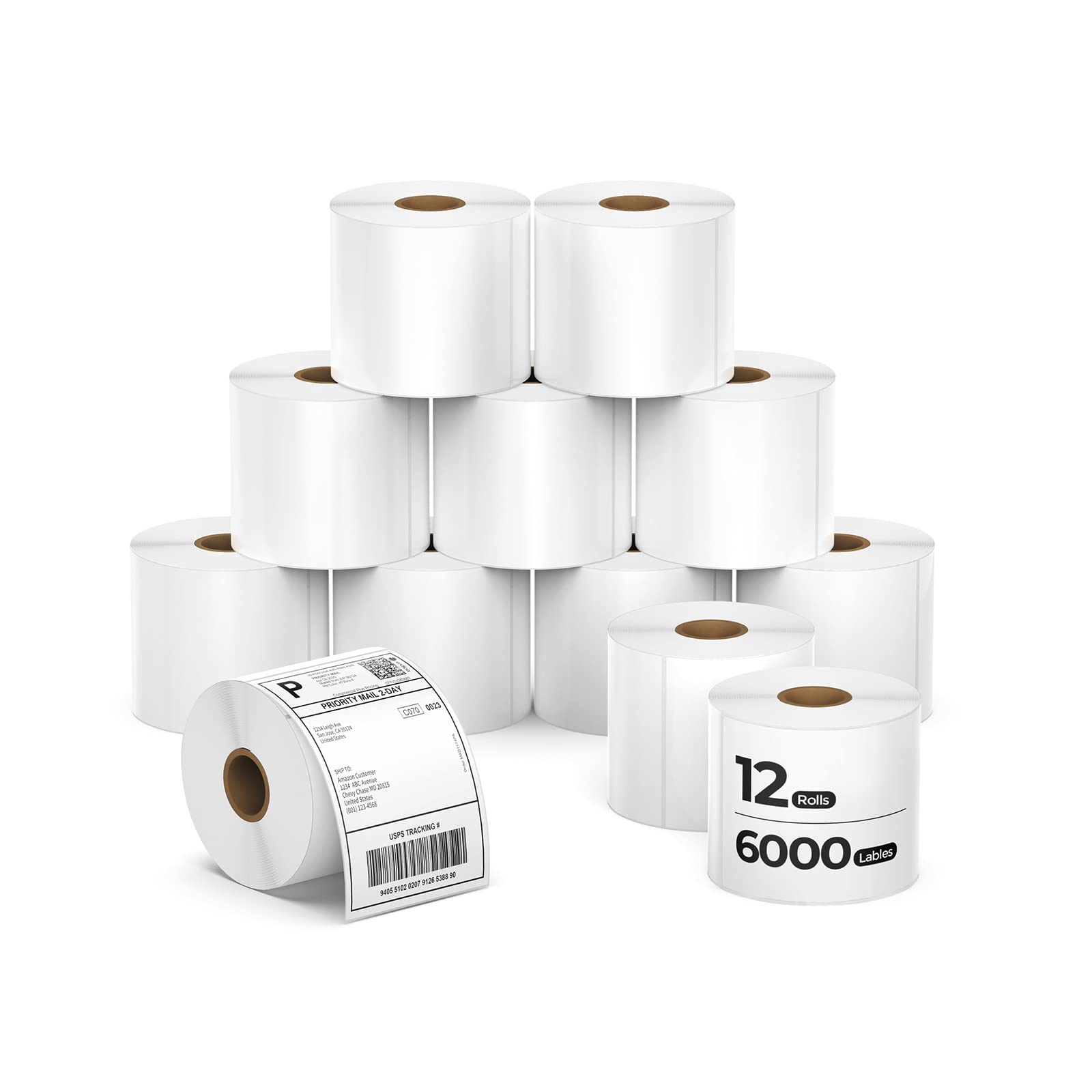 MUNBYN 4x6 Inch Direct Thermal Labels, 6000 Labels/12 Rolls(500 Pcs per Roll), Shipping Label Paper for Thermal Printers, Perman