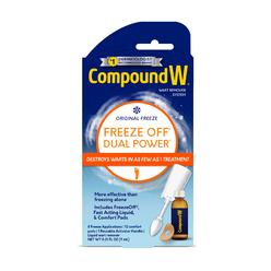 Compound W Dual Power for Large Warts, Freeze Off & Liquid Wart Remover, 8 Freeze Applications and 12 Comfort Pads