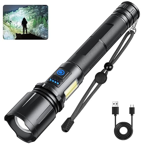 Cinlinso Flashlights High Lumens Rechargeable, 290000 Lumens Super Bright Led Flashlight, 7 Modes with COB Light, IPX6 Waterproo