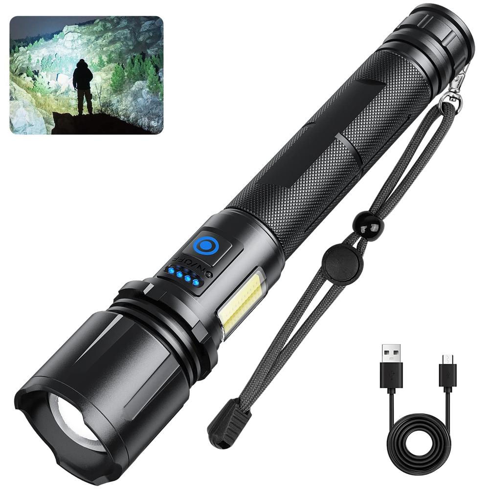 Cinlinso Flashlights High Lumens Rechargeable, 290000 Lumens Super Bright Led Flashlight, 7 Modes with COB Light, IPX6 Waterproo