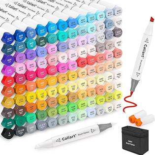 Caliart 121 Colors Alcohol Based Markers, Dual Tip (Brush & Chisel)  Permanent Artist Art Sketch Markers