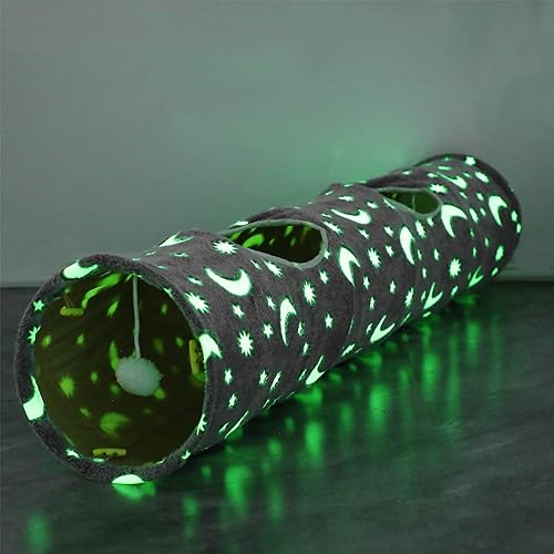 LUCKITTY Cat Tunnel Tube with Plush Ball Toys Collapsible Self-Luminous Photoluminescence, for Small Animals Pets Bunny Rabbits,