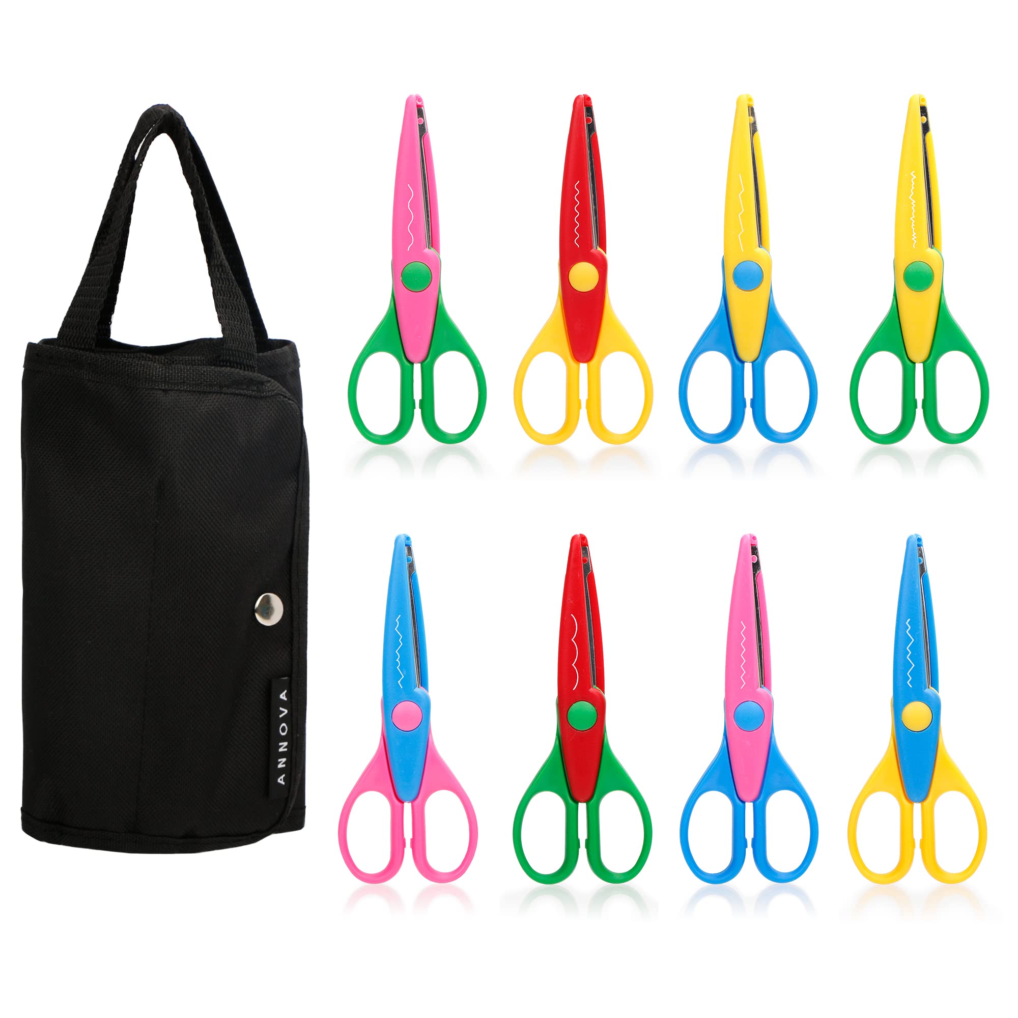 Annova 1 ANNOVA 8 PCS DIY Art & Craft Scissors with a Carrying Bag/Pocket Decorative  Edge for Kids Fun Scrapbooking Pattern Scissors