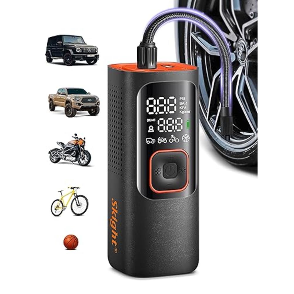 Skight Tire Inflator Portable Air Compressor - Powerful 160PSI & 2X Faster, Accurate Pressure LCD Display, Cordless Easy Operati