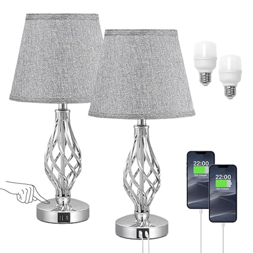 Kakanuo Touch Table Lamps Bedside Lamps, Small Bedroom Lamps for Nightstand Set, 3 Way Dimmable Touch Lamps with USB C Charging Ports an