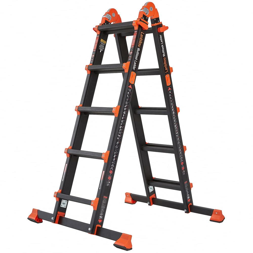 LANBITOU Ladder, A Frame 5 Step Ladder Extension, 17 Ft Anti-Slip Multi Position Ladder, Storage Folding Ladder, 330 lbs Securit