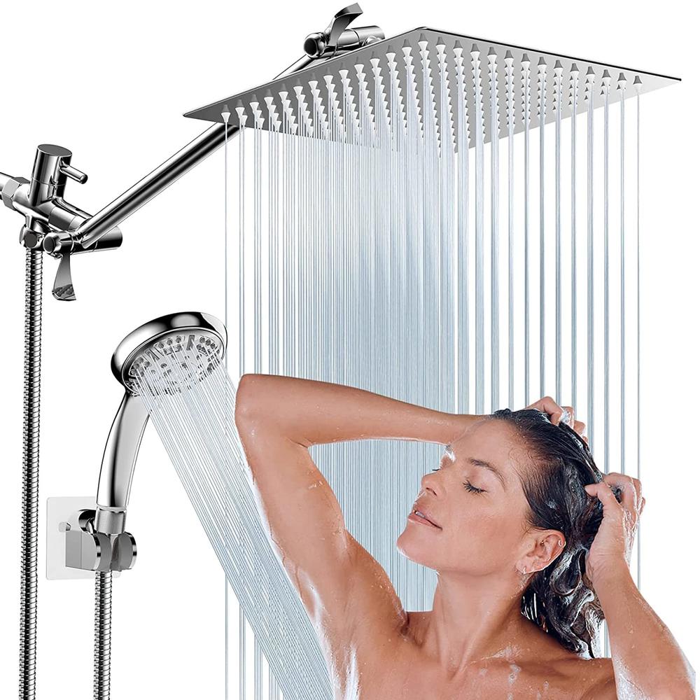 Tomler Shower Head, 8" High Pressure Rainfall Shower Head with 11" Adjustable Extension Arm and 9 Settings Handheld Showerhead Combo wi