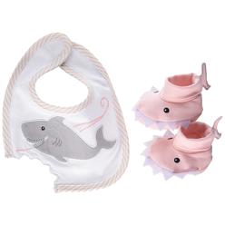 Baby Aspen Chomp and Stomp Shark Bib and Booties Gift Set, Pink