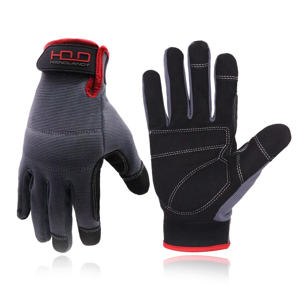 HANDLANDY Mens Work Gloves Touch Screen, Synthetic Leather Utility Gloves, Flexible Breathable Fit- Padded Knuckles & Palm
