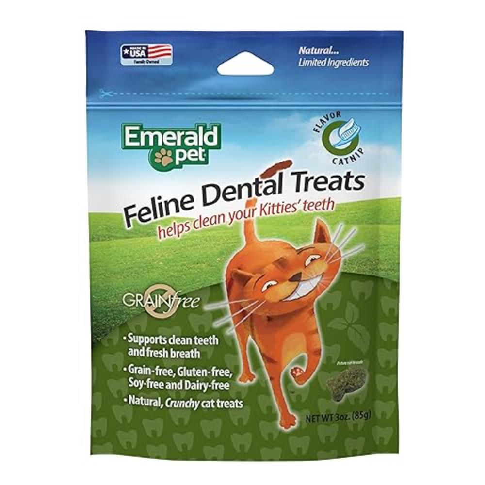 EMERALD PET Feline Dental Treats - Tasty and Crunchy Cat Dental Treats Grain Free - Natural Dental Treats to Clean Cat Teeth, Freshen Cat Br