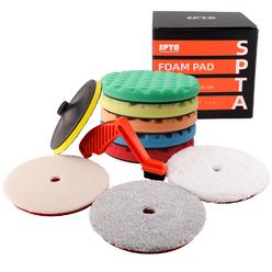 SPTA 10pcs Polishing Pads Kit, 7 Inches Large Size Buffing Pads, Car Foam Buffing Sponge Pads Kit with 5/8"-11 Backing Plate for