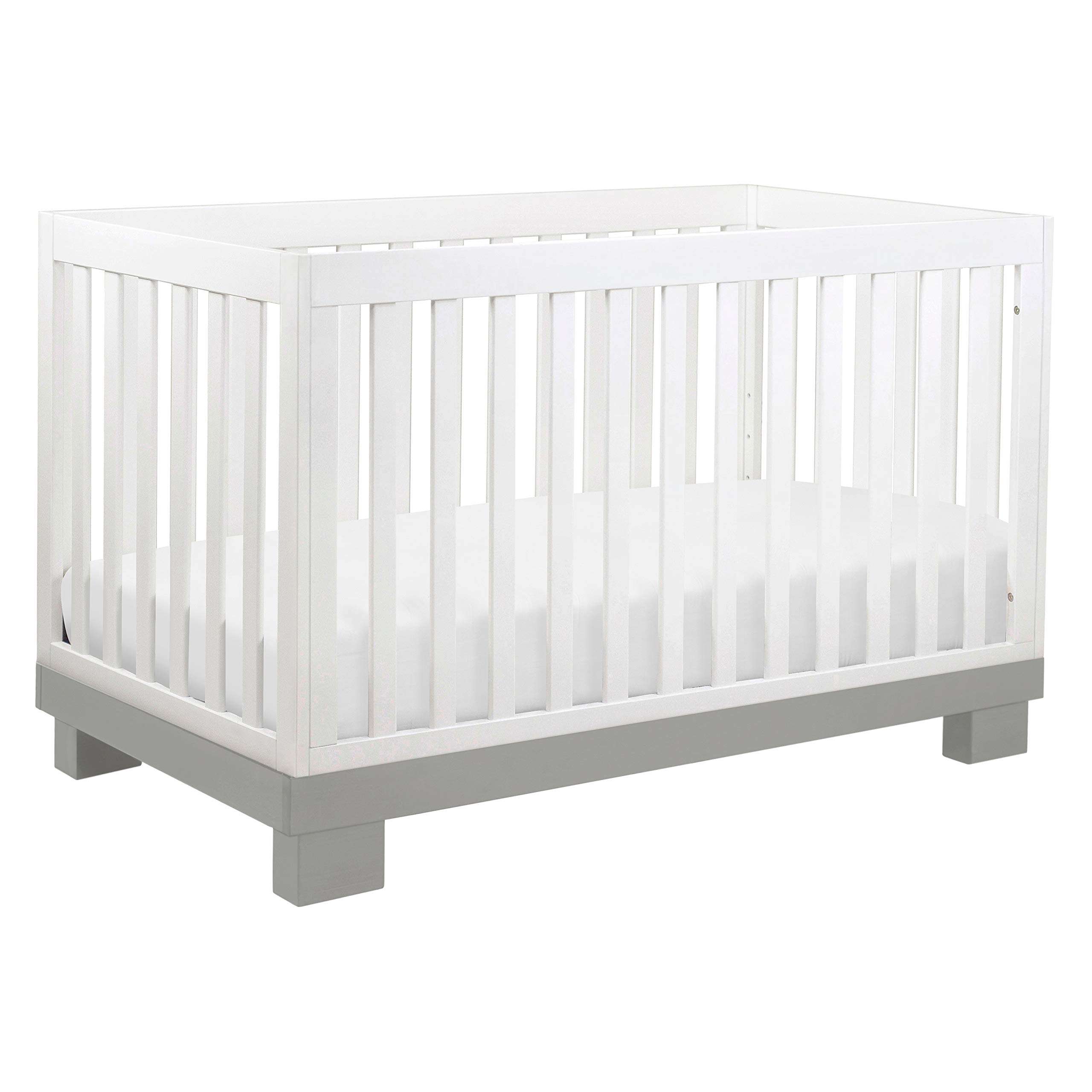 Babyletto Modo 3-in-1 Convertible Crib with Toddler Bed Conversion Kit in Grey and White, Greenguard Gold Certified