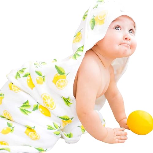 KloudBambu Hooded Baby Towel, Super Soft to Sensitive Skin, Ultra Absorbent, for Newborn, Infant, Toddler Girls and Boys, Lemon 