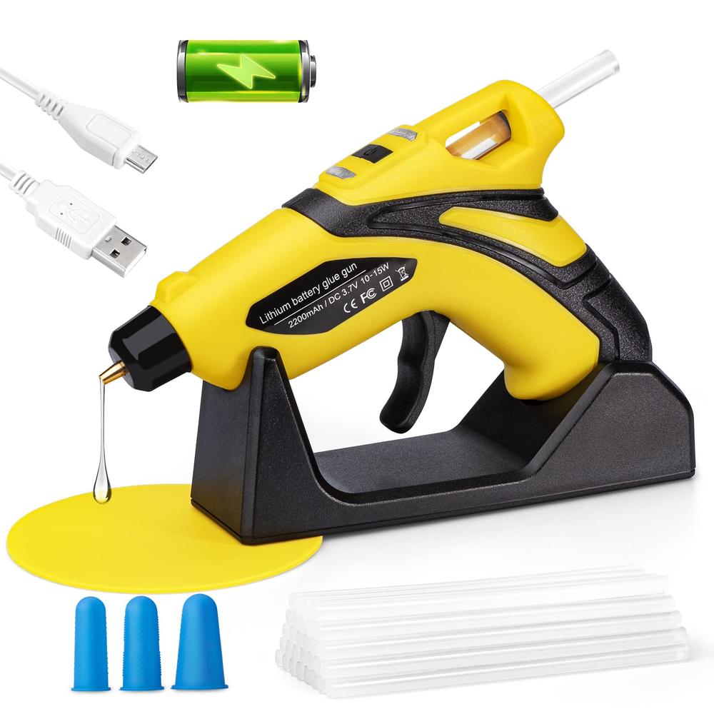 Calaytaly Cordless Fast Preheating Hot Glue Gun Kit with 30PCS Glue Sticks (7mmx150mm), USB Rechargeable & Smart Power-Off Cordless Hot Me