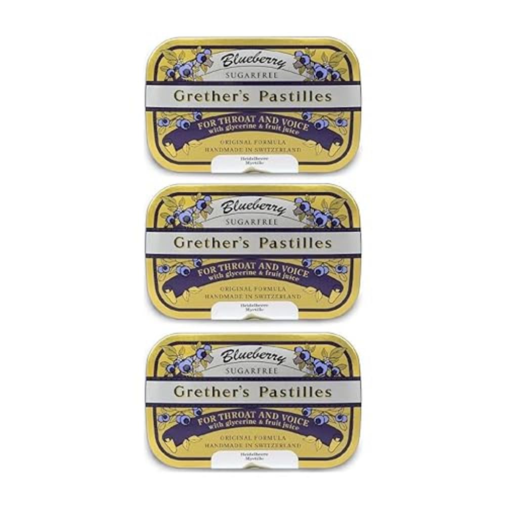 GRETHER'S Sugarfree Blueberry Pastilles Natural Remedy for Dry Mouth Relief - Soothing Throat & Healthy Voice - Long-Lasting Fru