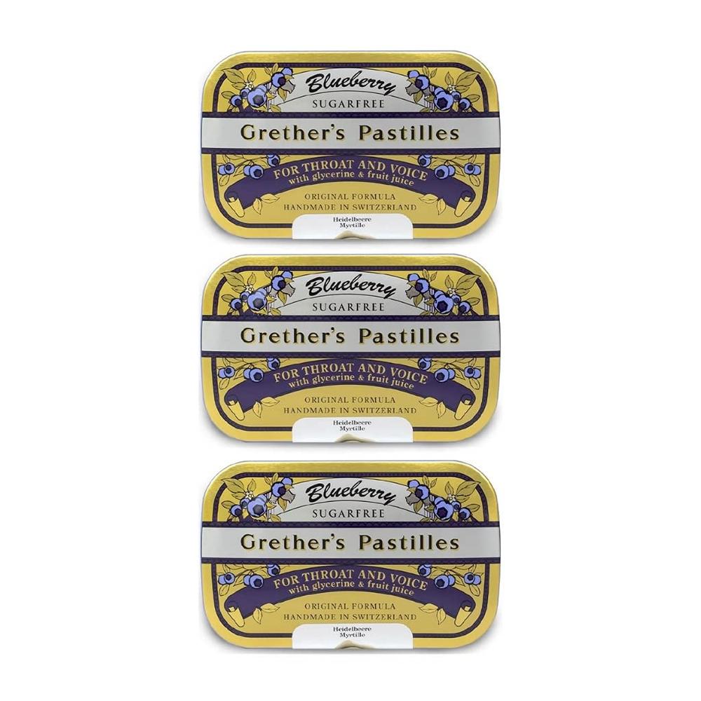 GRETHER'S Sugarfree Blueberry Pastilles Natural Remedy for Dry Mouth Relief - Soothing Throat & Healthy Voice - Long-Lasting Fru