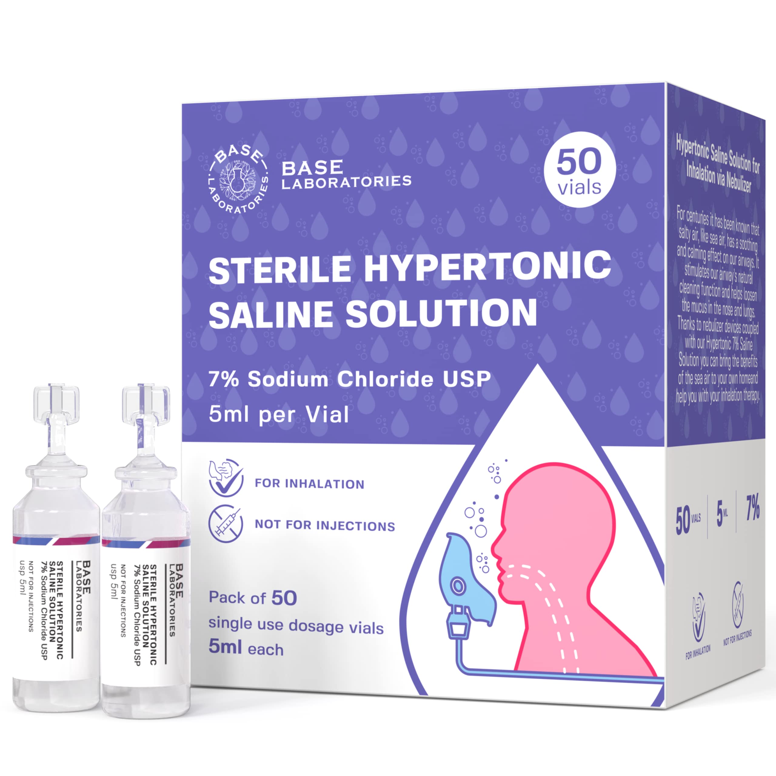 BASE LABORATORIES Base Labs 7% Hypertonic Saline Solution for Nebulizer Machine | Sterile Saline Solution for Inhalation| Helps with Respiratory T