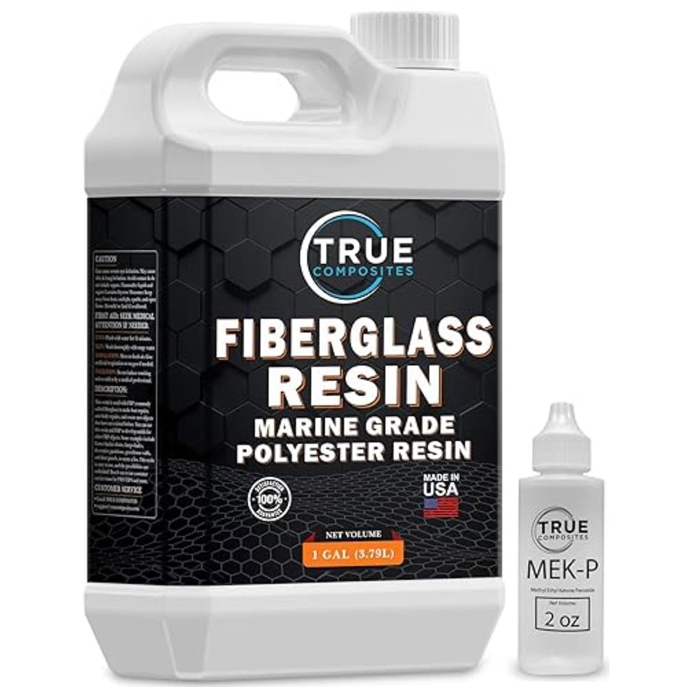 True Composites Fiberglass Resin Polyester Resin Marine Grade Resin 1 Gallon with MEKP Hardener Polymer Resin Fiberglass Repair 