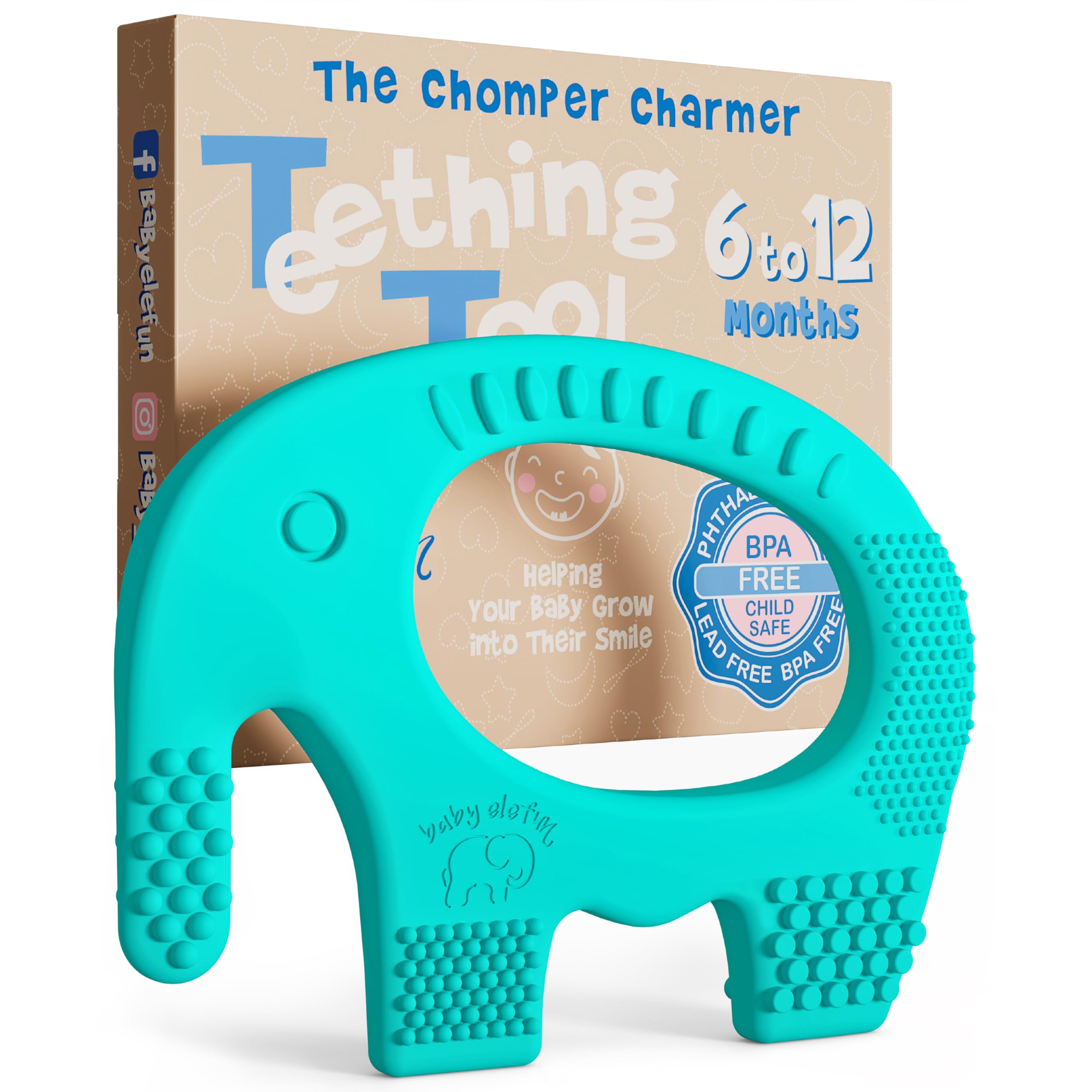 baby elefun Teething Toy Babies 6-12 Months - Baby Elefun 5X Pain Relief Toddler Teether - No More Ouch for Mom Anti Bite Trainer Nurtures G