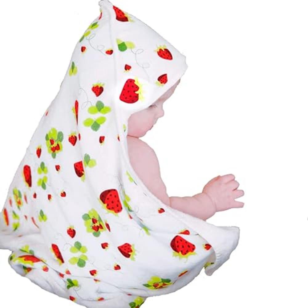 KloudBambu Hooded Baby Towel, Super Soft to Sensitive Skin, Ultra Absorbent, for Newborn, Infant, Toddler Girls and Boys, Strawb