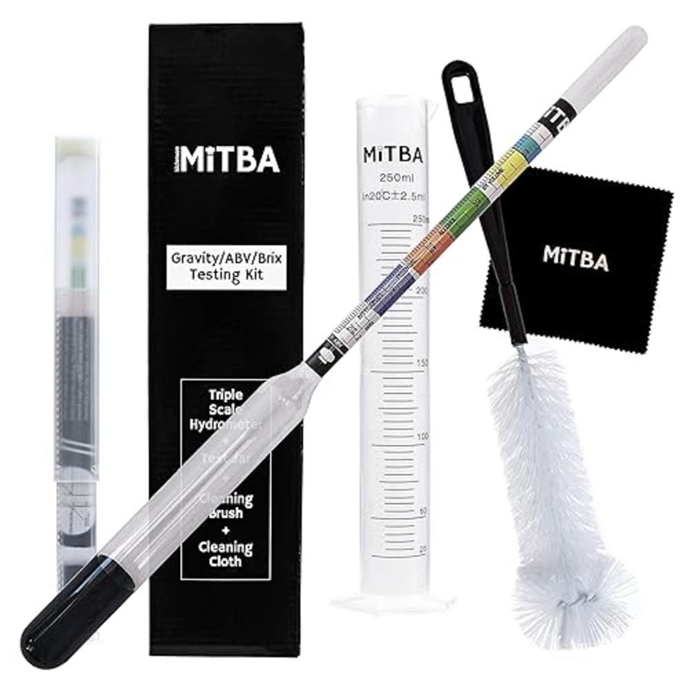 MiTBA Hydrometer & Testing Jar Kit by MiTBA Test the ABV, Brix & Gravity of your Wine, Beer, Mead & Kombucha accurately! Triple Scale 