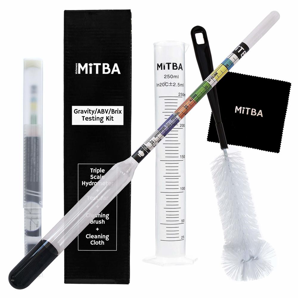MiTBA Hydrometer & Testing Jar Kit by MiTBA Test the ABV, Brix & Gravity of your Wine, Beer, Mead & Kombucha accurately! Triple Scale 