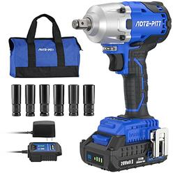 AOTE-PITT 20V 370 Ft-lbs Brushless Impact Wrench Kit, 1/2 Inch Cordless Electric High Torque 3,400 IPM Impact Driver with 6 Pcs Drive Impa